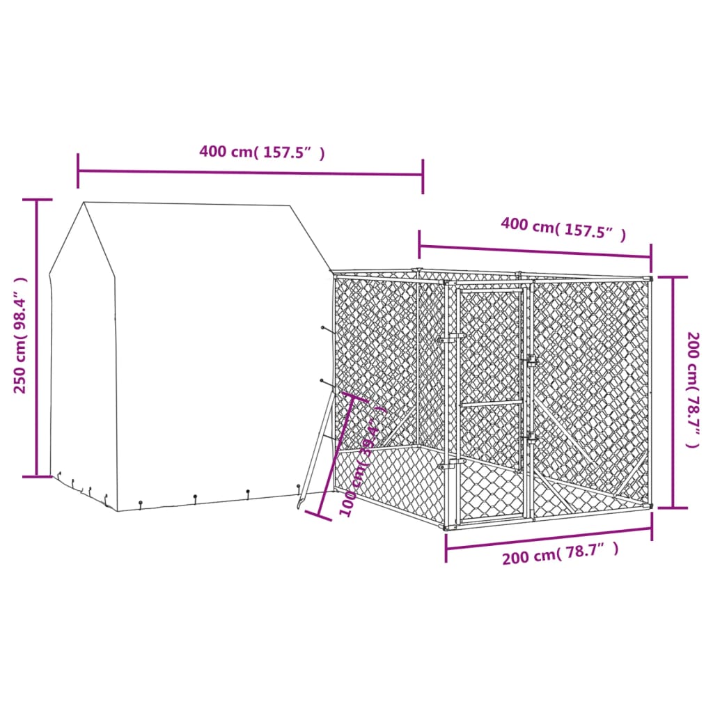 vidaXL Outdoor Dog Kennel with Roof Silver 4x4x2.5 m Galvanised Steel