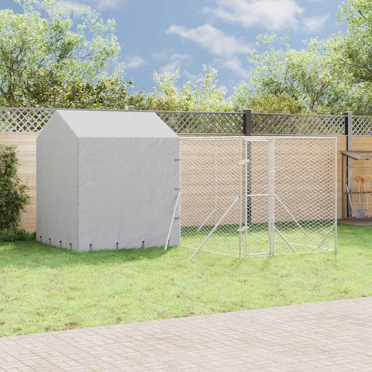 Outdoor Dog Kennel with Roof Silver 4x4x2.5 m Galvanised Steel