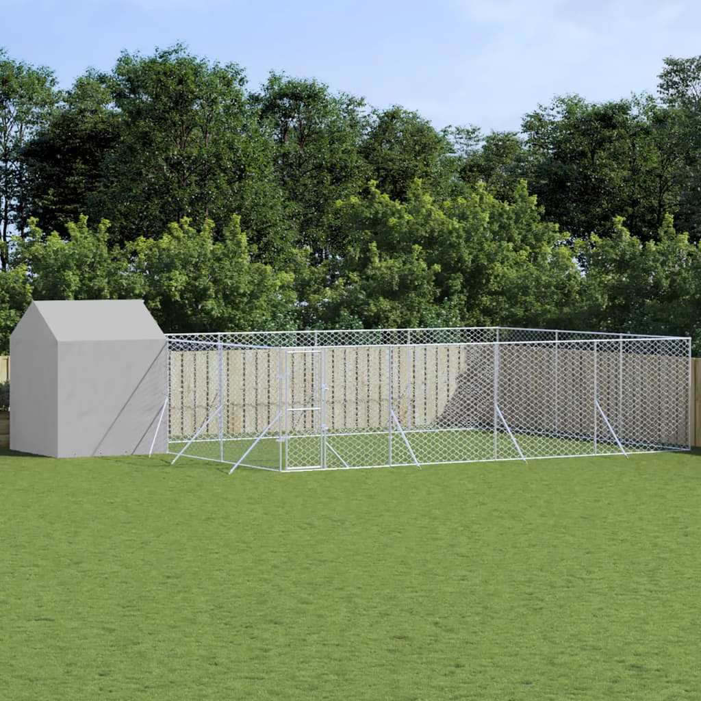 vidaXL Outdoor Dog Kennel with Roof Silver 10x6x2.5 m Galvanised Steel