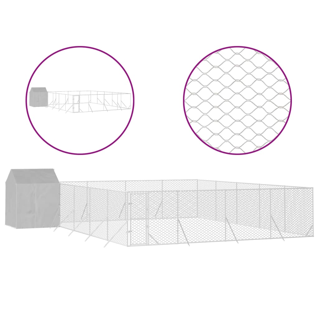 vidaXL Outdoor Dog Kennel with Roof Silver 10x10x2.5 m Galvanised Steel