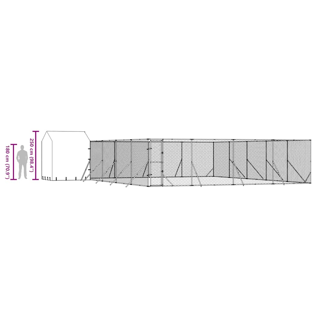 Outdoor Dog Kennel with Roof Silver 10x10x2.5 m Galvanised Steel