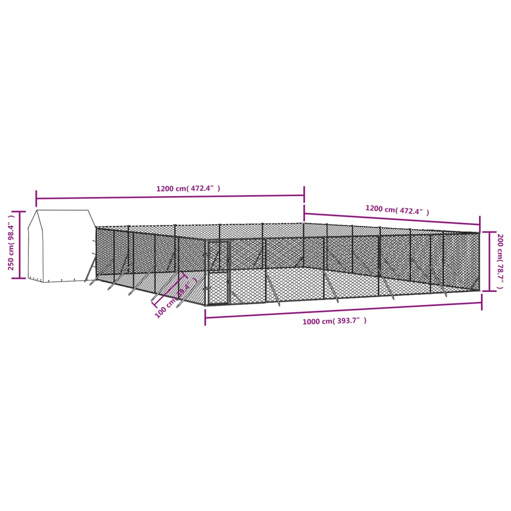 Outdoor Dog Kennel with Roof Silver 12x12x2.5 m Galvanised Steel