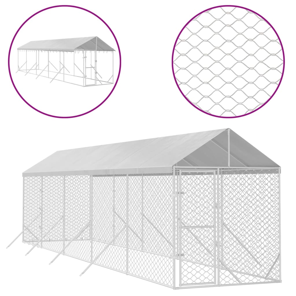 vidaXL Outdoor Dog Kennel with Roof Silver 2x10x2.5 m Galvanised Steel