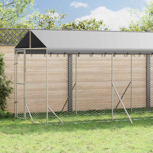 Outdoor Dog Kennel with Roof Silver 2x14x2.5 m Galvanised Steel