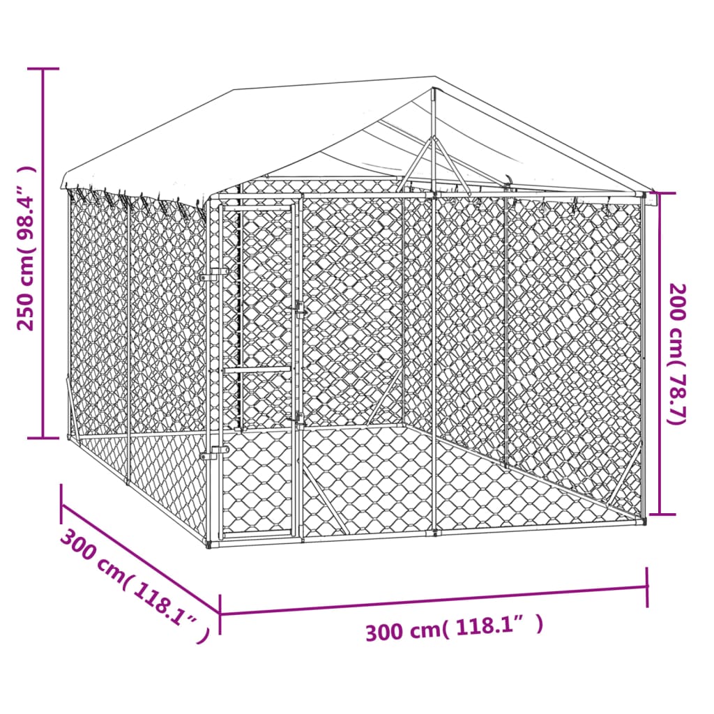 vidaXL Outdoor Dog Kennel with Roof Silver 3x3x2.5 m Galvanised Steel