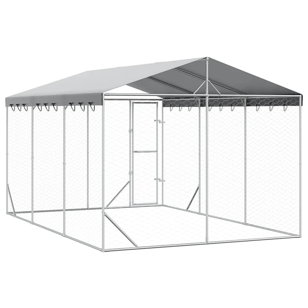 Outdoor Dog Kennel with Roof Silver 3x4.5x2.5 m Galvanised Steel