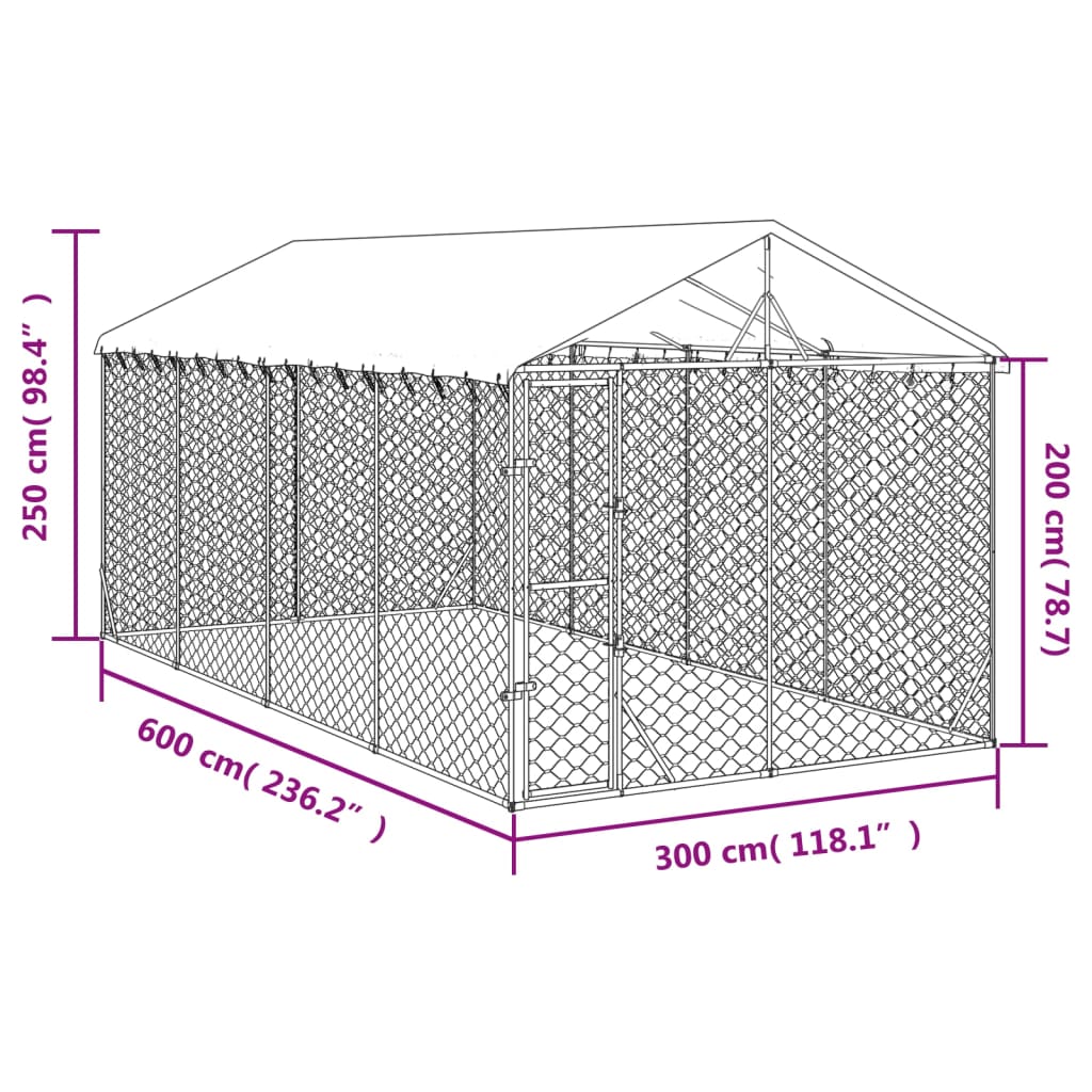 vidaXL Outdoor Dog Kennel with Roof Silver 3x6x2.5 m Galvanised Steel