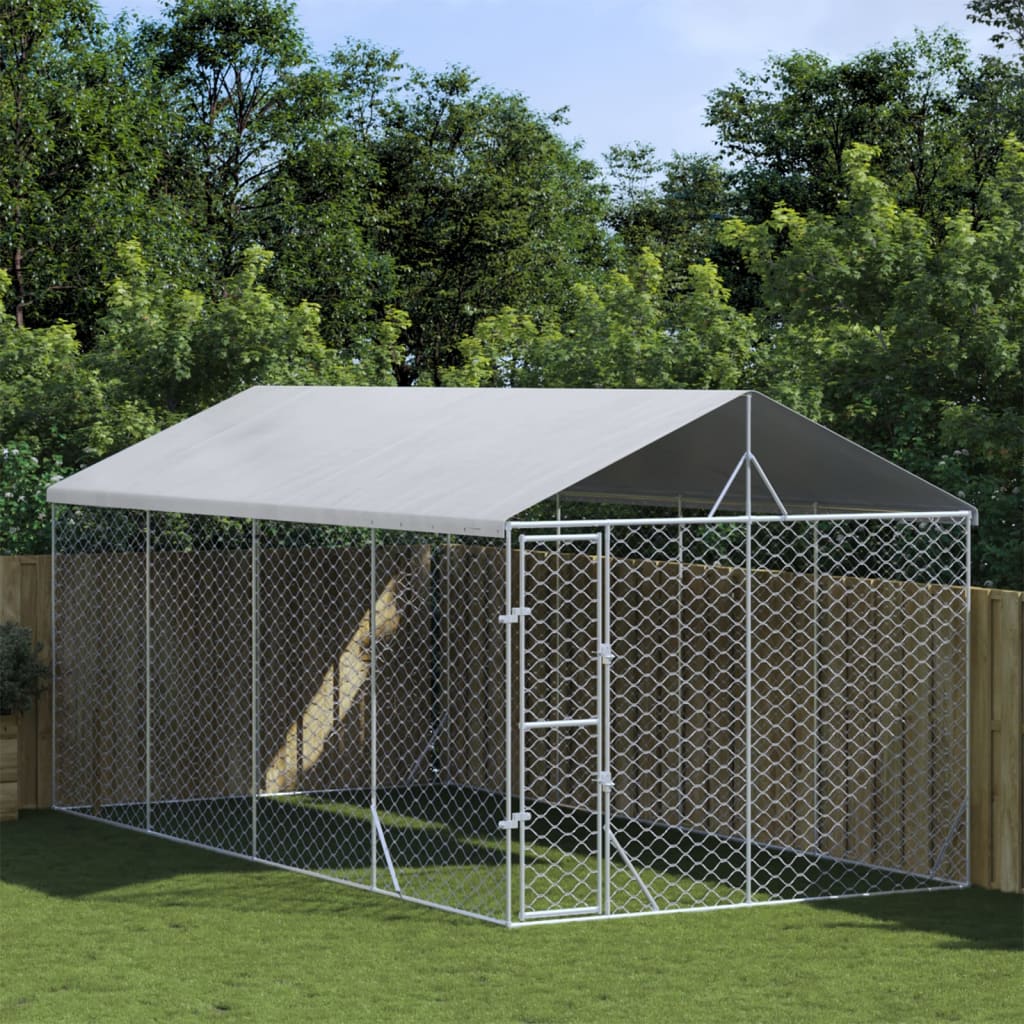 vidaXL Outdoor Dog Kennel with Roof Silver 3x6x2.5 m Galvanised Steel