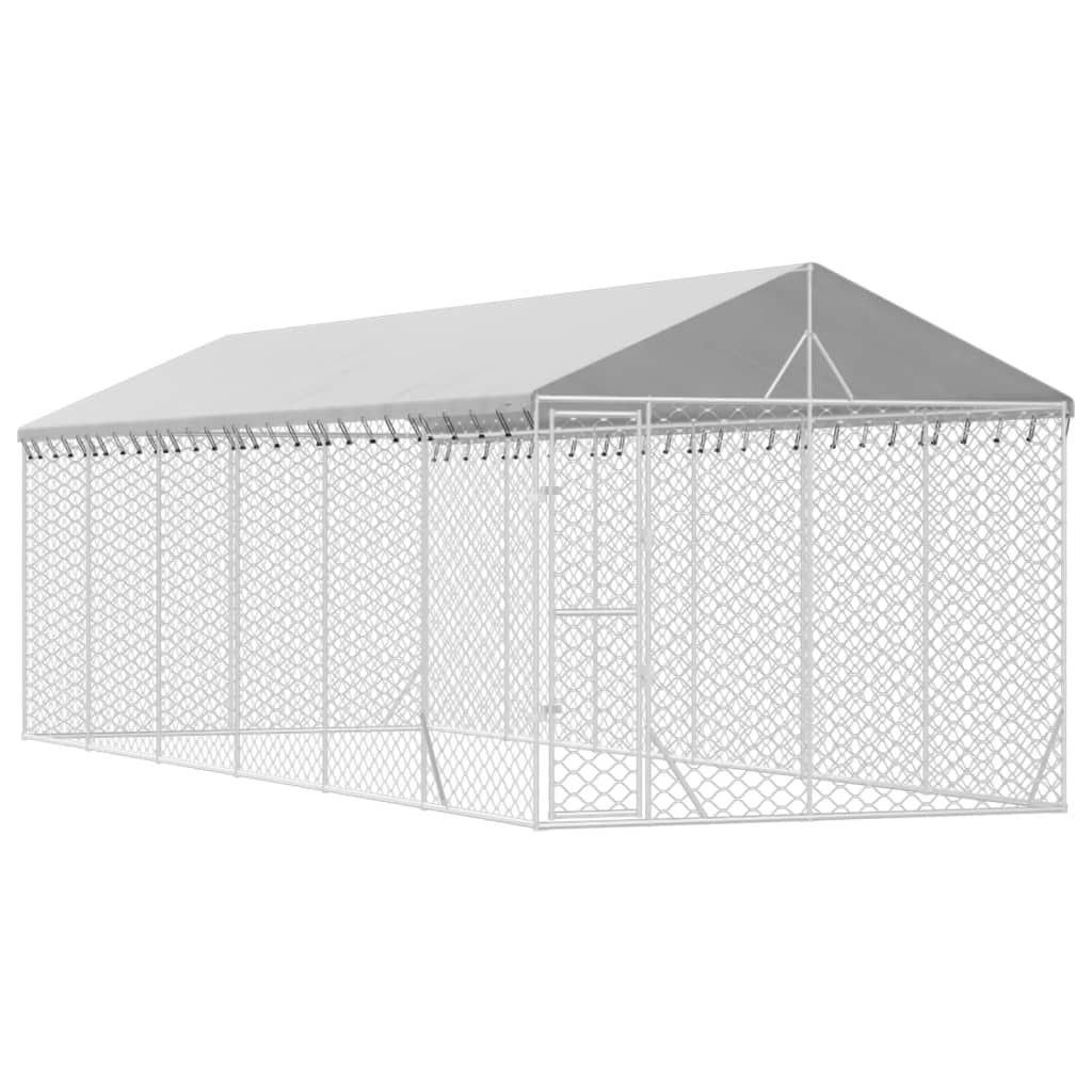 vidaXL Outdoor Dog Kennel with Roof Silver 3x9x2.5 m Galvanised Steel