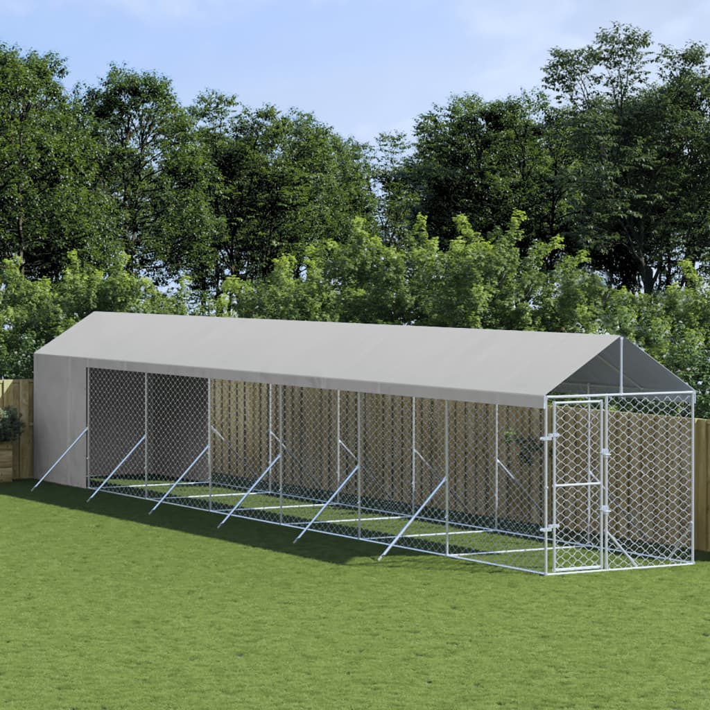 vidaXL Outdoor Dog Kennel with Roof Silver 2x14x2.5 m Galvanised Steel