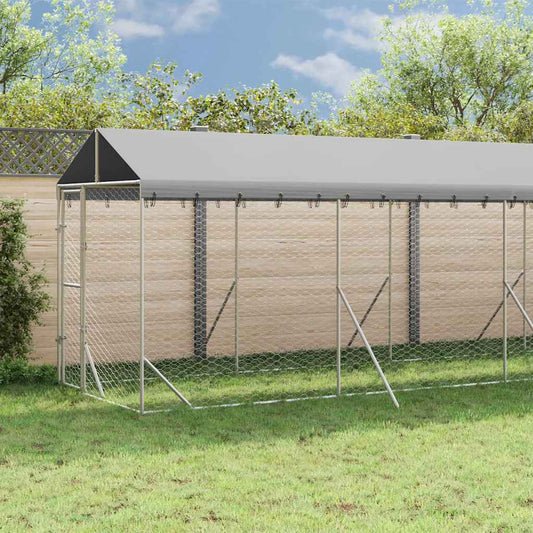 Outdoor Dog Kennel with Roof Silver 2x14x2.5 m Galvanised Steel