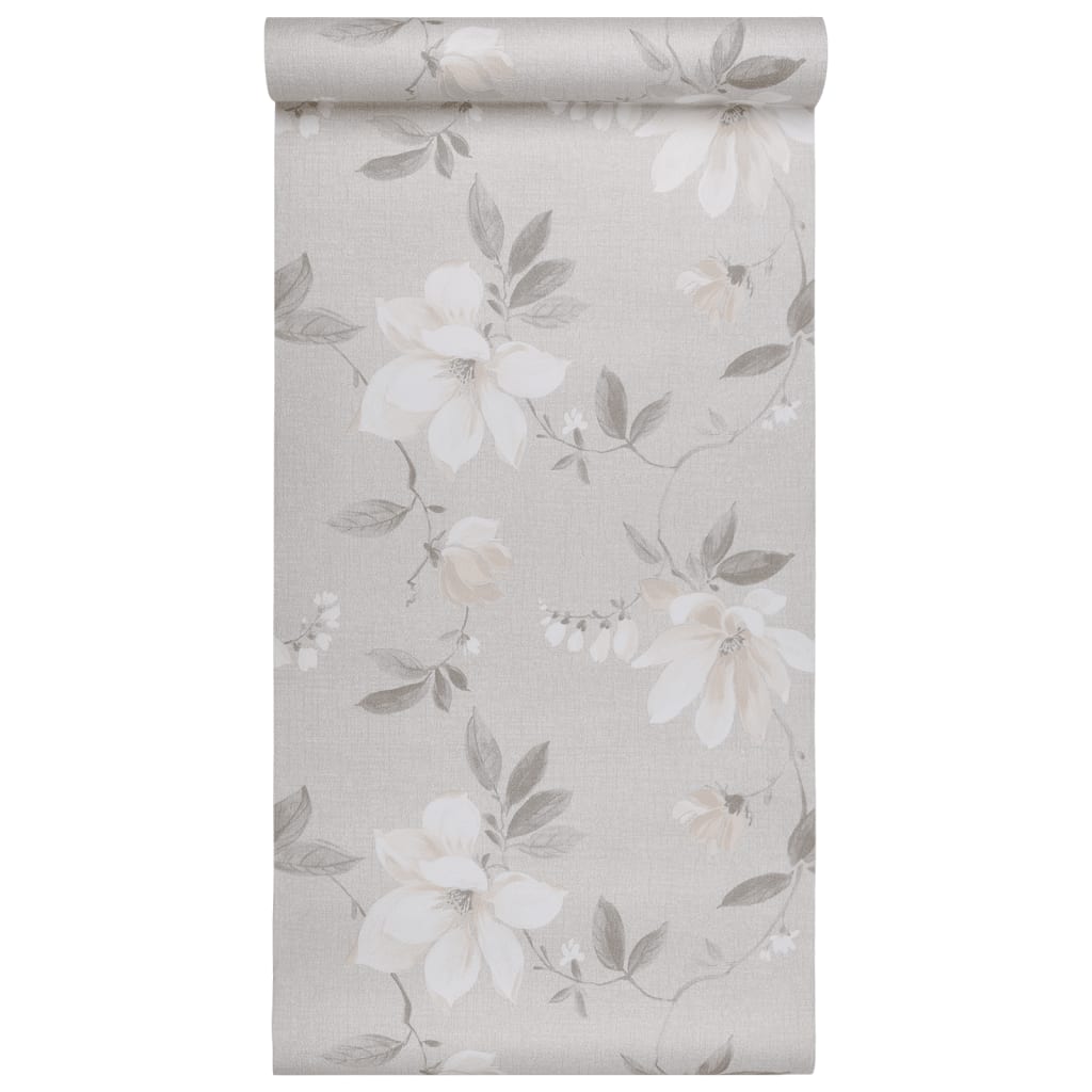 vidaXL Wallpaper 3D Flower Pattern Grey 10x0.53 m Non-woven