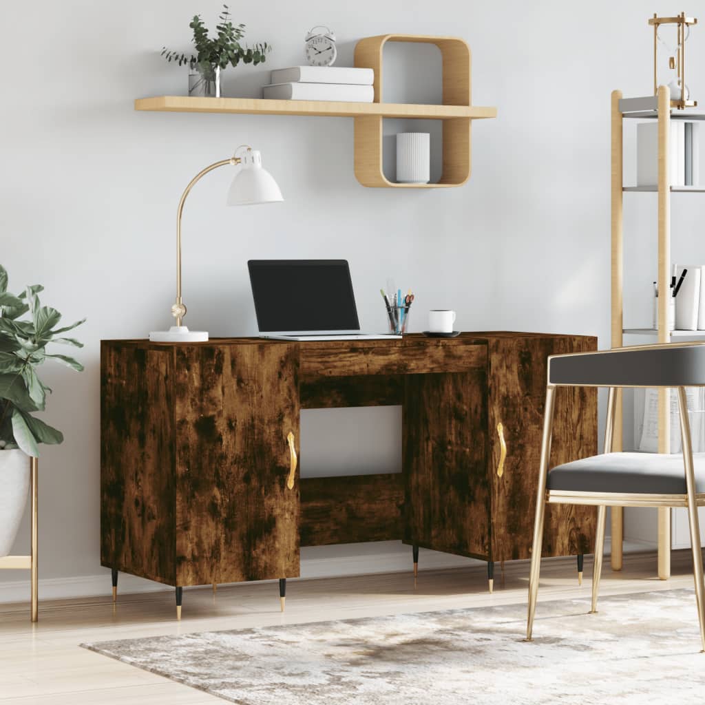 vidaXL Desk Smoked Oak 140x50x75 cm Engineered Wood