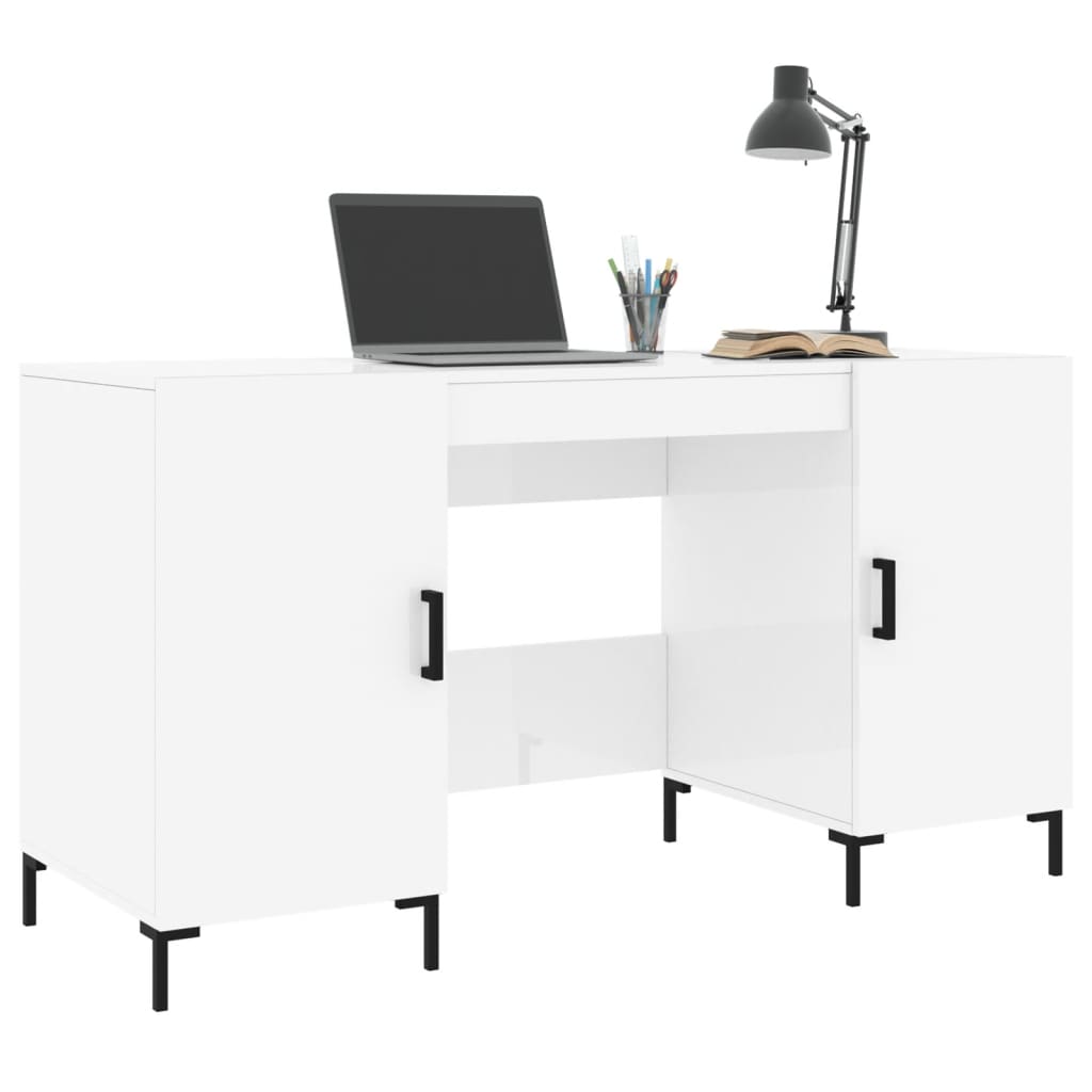 vidaXL Desk High Gloss White 140x50x75 cm Engineered Wood