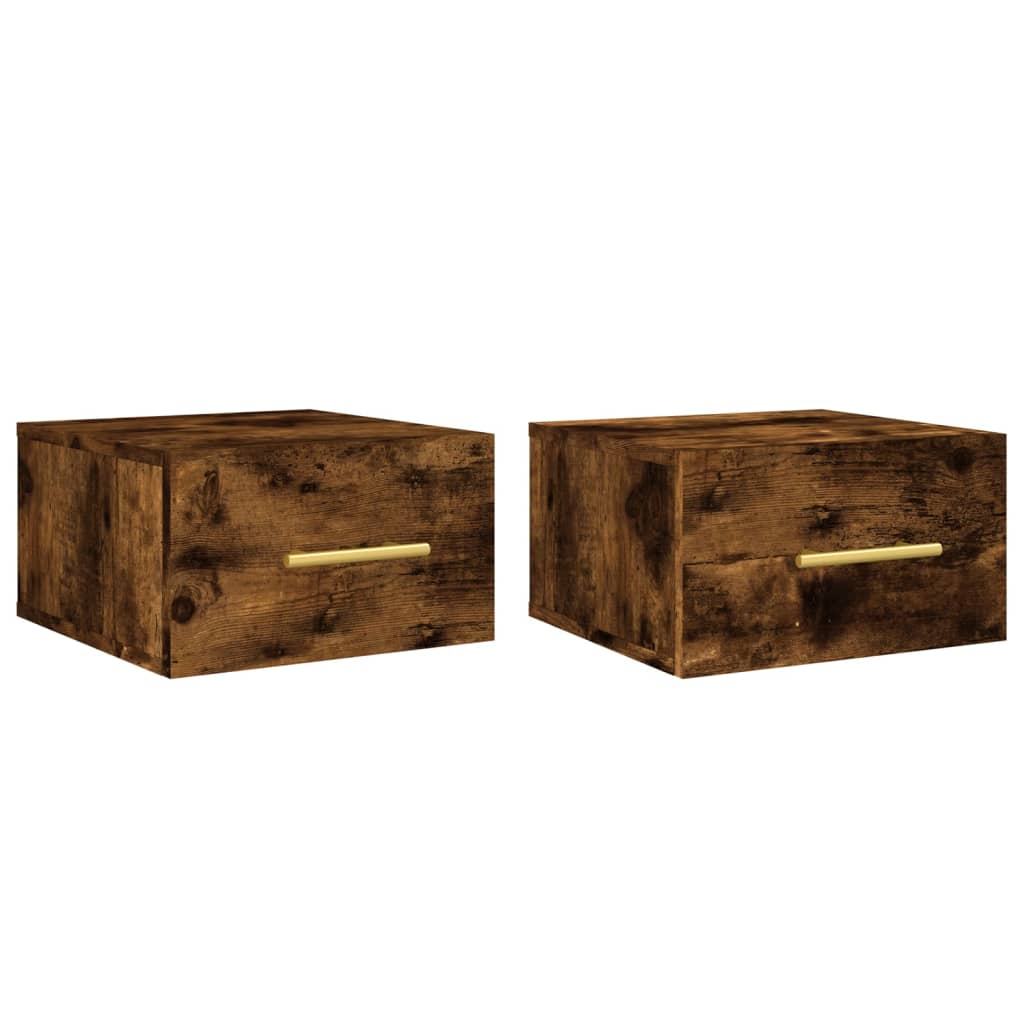 Wall-mounted Bedside Cabinet | Set of 2 | Smoked oak | Engineered wood