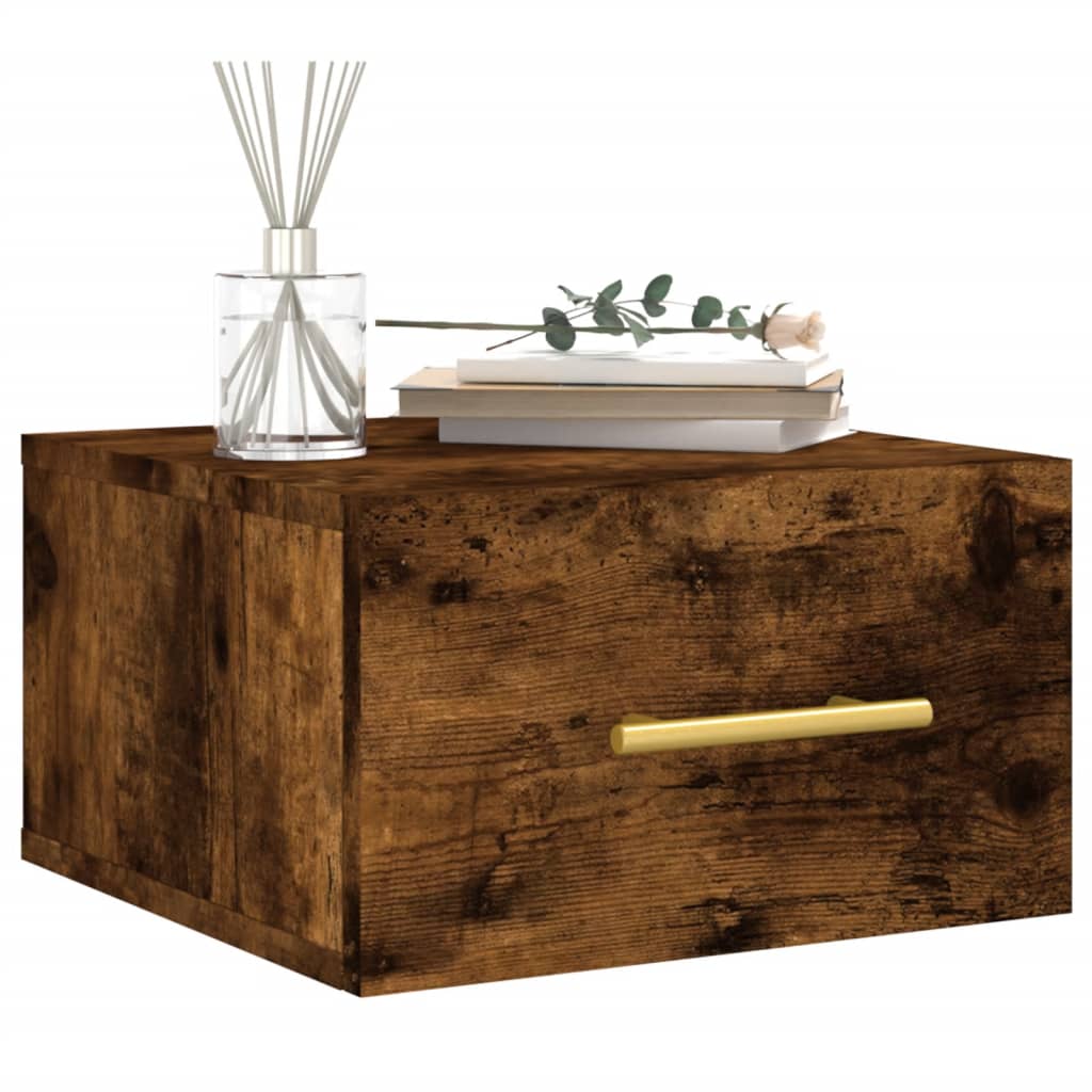 Wall-mounted Bedside Cabinet | Set of 2 | Smoked oak | Engineered wood
