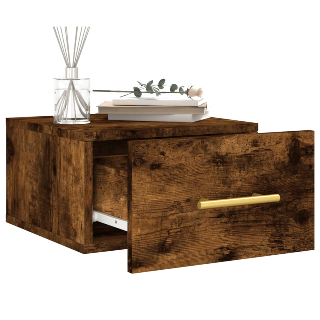 Wall-mounted Bedside Cabinet | Set of 2 | Smoked oak | Engineered wood
