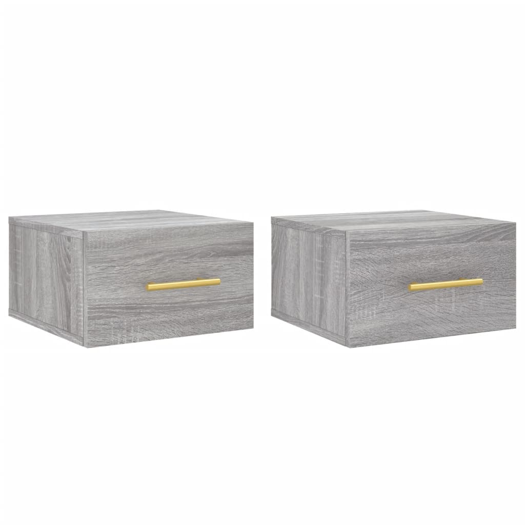 Wall-mounted Bedside Cabinet | Set of 2 | Grey sonoma | Engineered wood