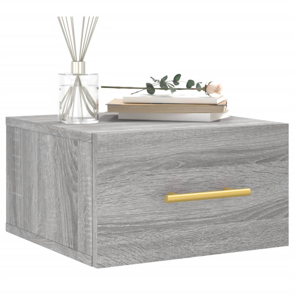 Wall-mounted Bedside Cabinet | Set of 2 | Grey sonoma | Engineered wood