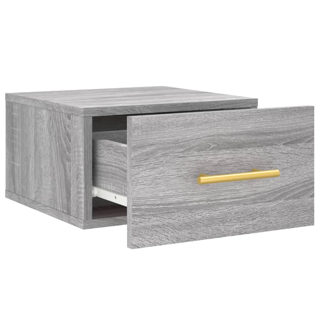 Wall-mounted Bedside Cabinet | Set of 2 | Grey sonoma | Engineered wood