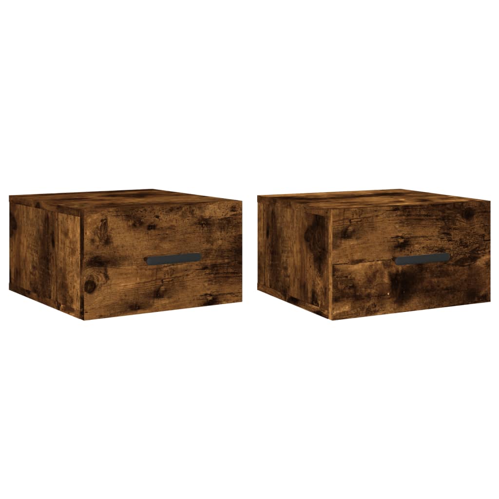 Wall-mounted Bedside Cabinet | Set of 2 | Smoked oak | Engineered wood