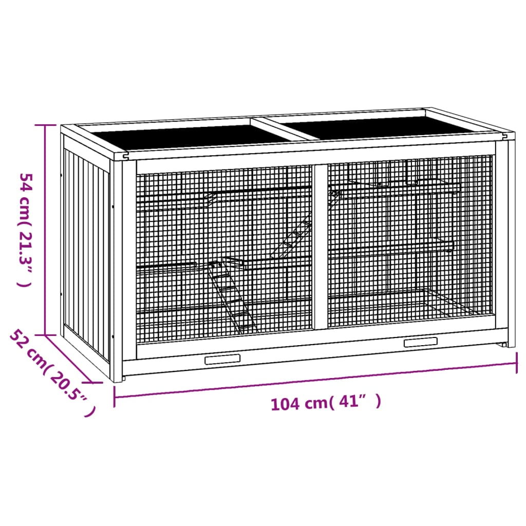 vidaXL Hamster Cage 104x52x54 cm Solid Wood Fir