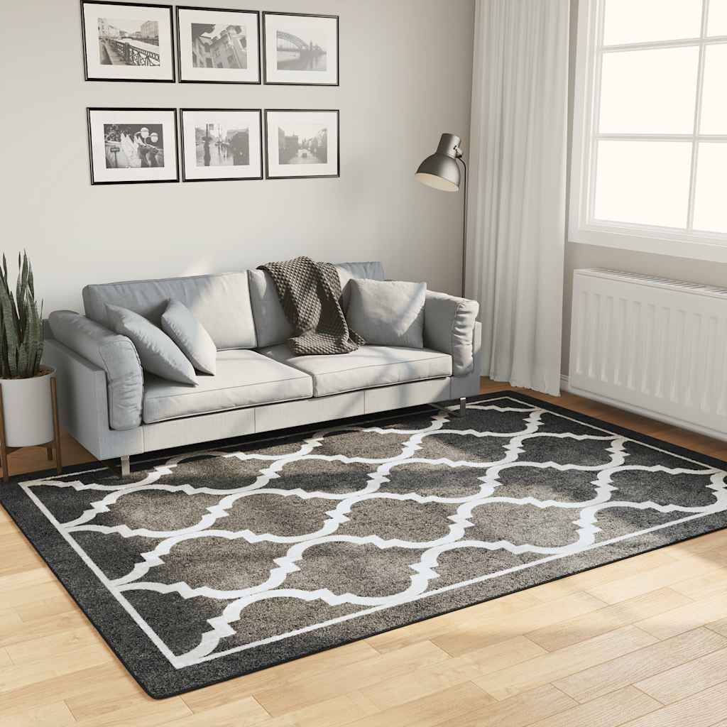 vidaXL Rug Washable Black and White 160x230 cm Anti Slip