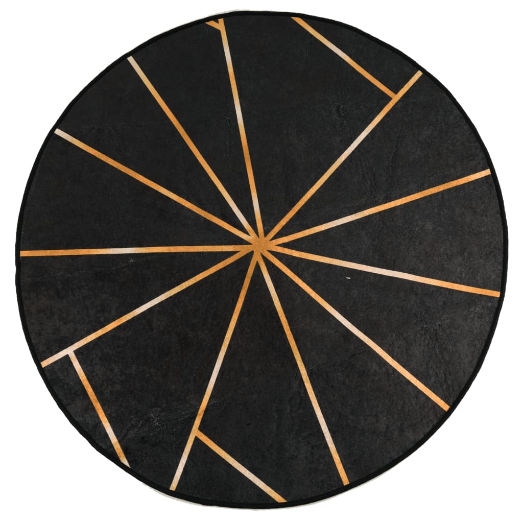 Rug Washable Black and Gold Ø 120 cm