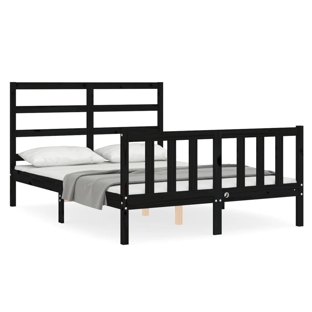 vidaXL Bed Frame without Mattress Black 140x200 cm Solid Wood Pine