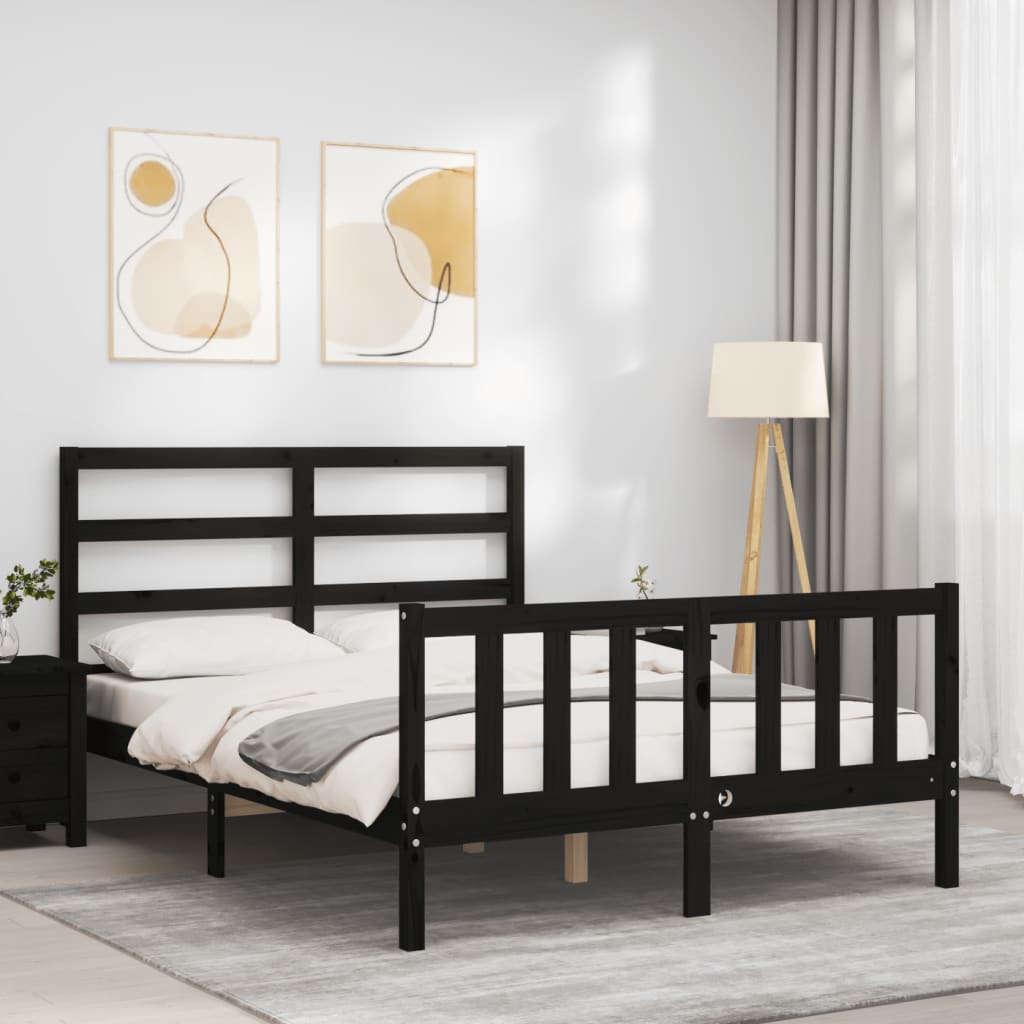 vidaXL Bed Frame without Mattress Black 140x200 cm Solid Wood Pine