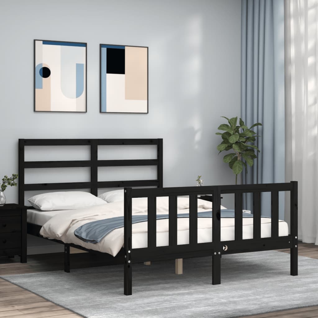 vidaXL Bed Frame without Mattress Black 140x200 cm Solid Wood Pine