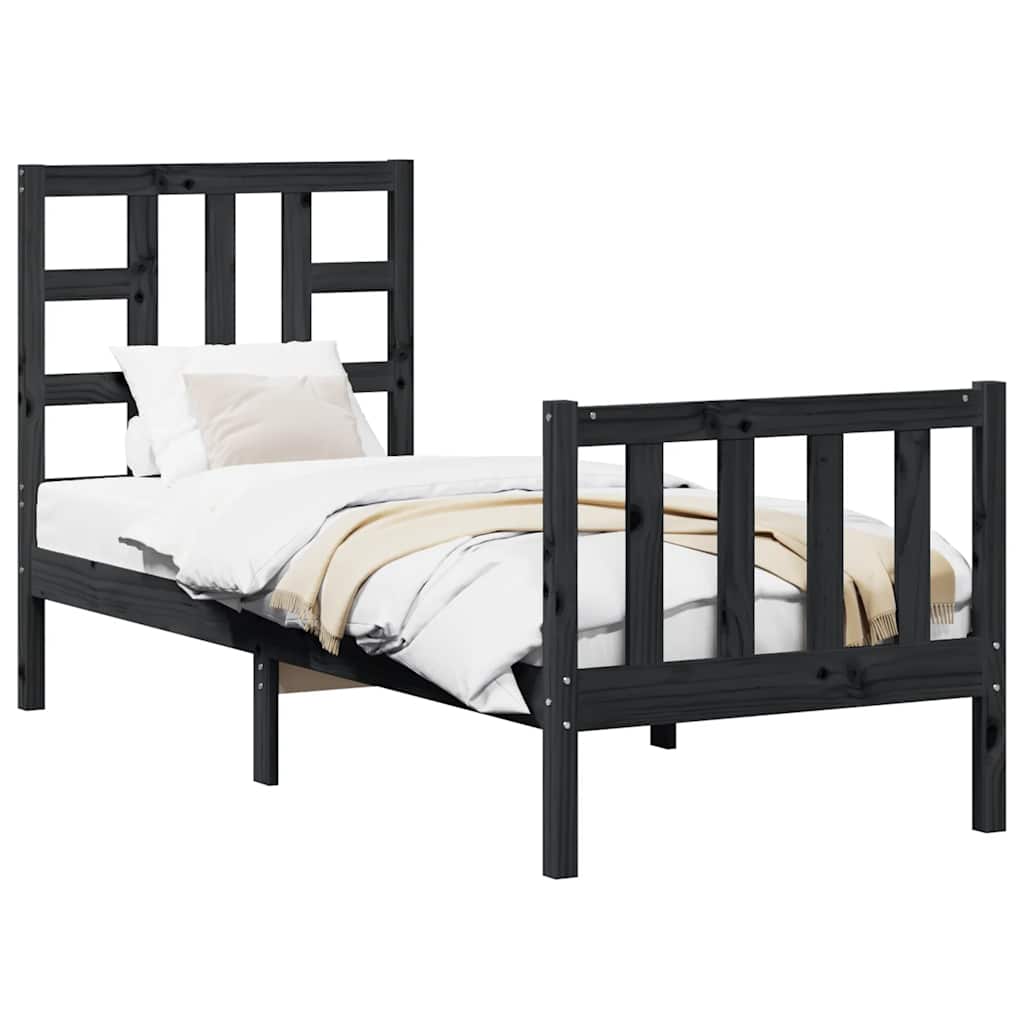 Bed Frame without Mattress Black Small Single Solid Wood Pine