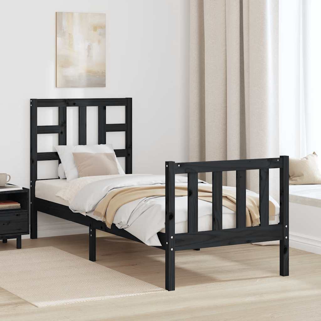 Bed Frame without Mattress Black Small Single Solid Wood Pine