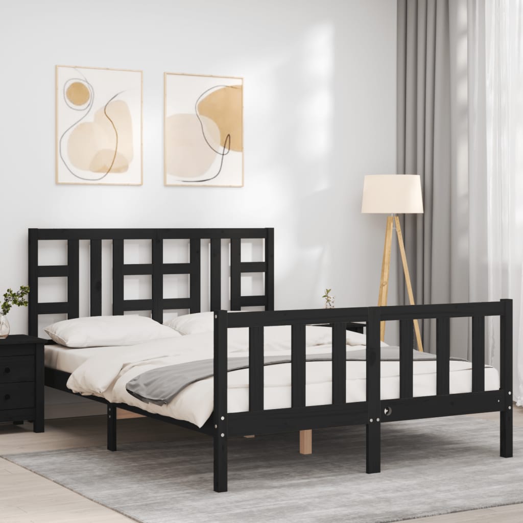 vidaXL Bed Frame without Mattress Black 140x200 cm Solid Wood Pine