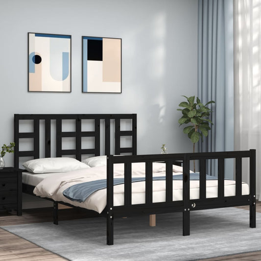 vidaXL Bed Frame without Mattress Black 140x200 cm Solid Wood Pine