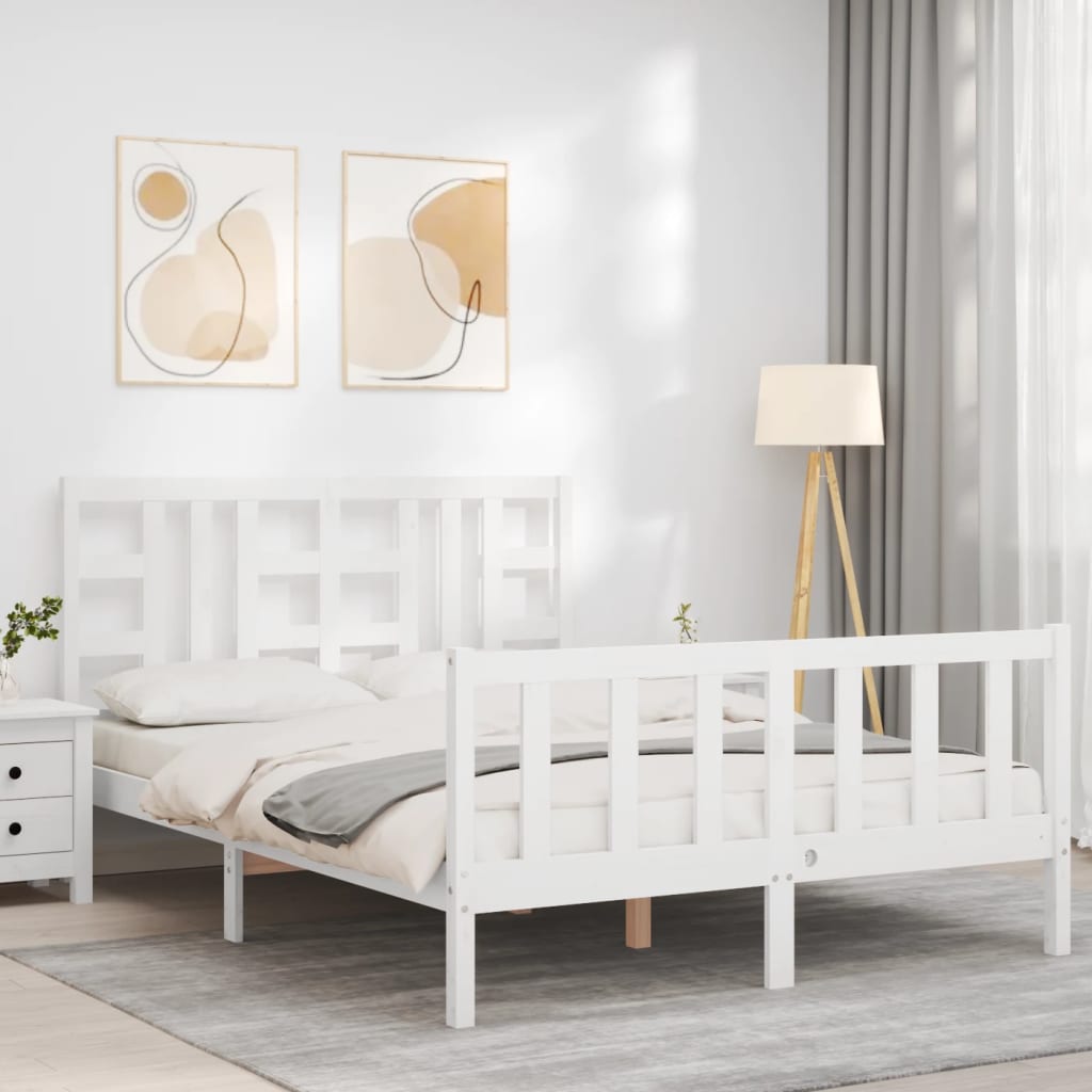 vidaXL Bed Frame without Mattress White King Size Solid Wood Pine