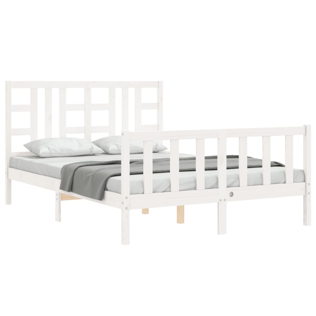 vidaXL Bed Frame without Mattress White King Size Solid Wood Pine