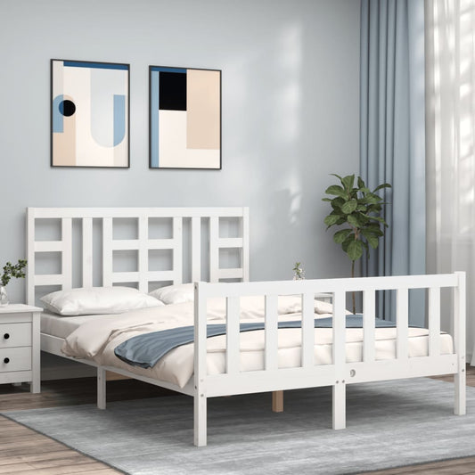 vidaXL Bed Frame without Mattress White King Size Solid Wood Pine