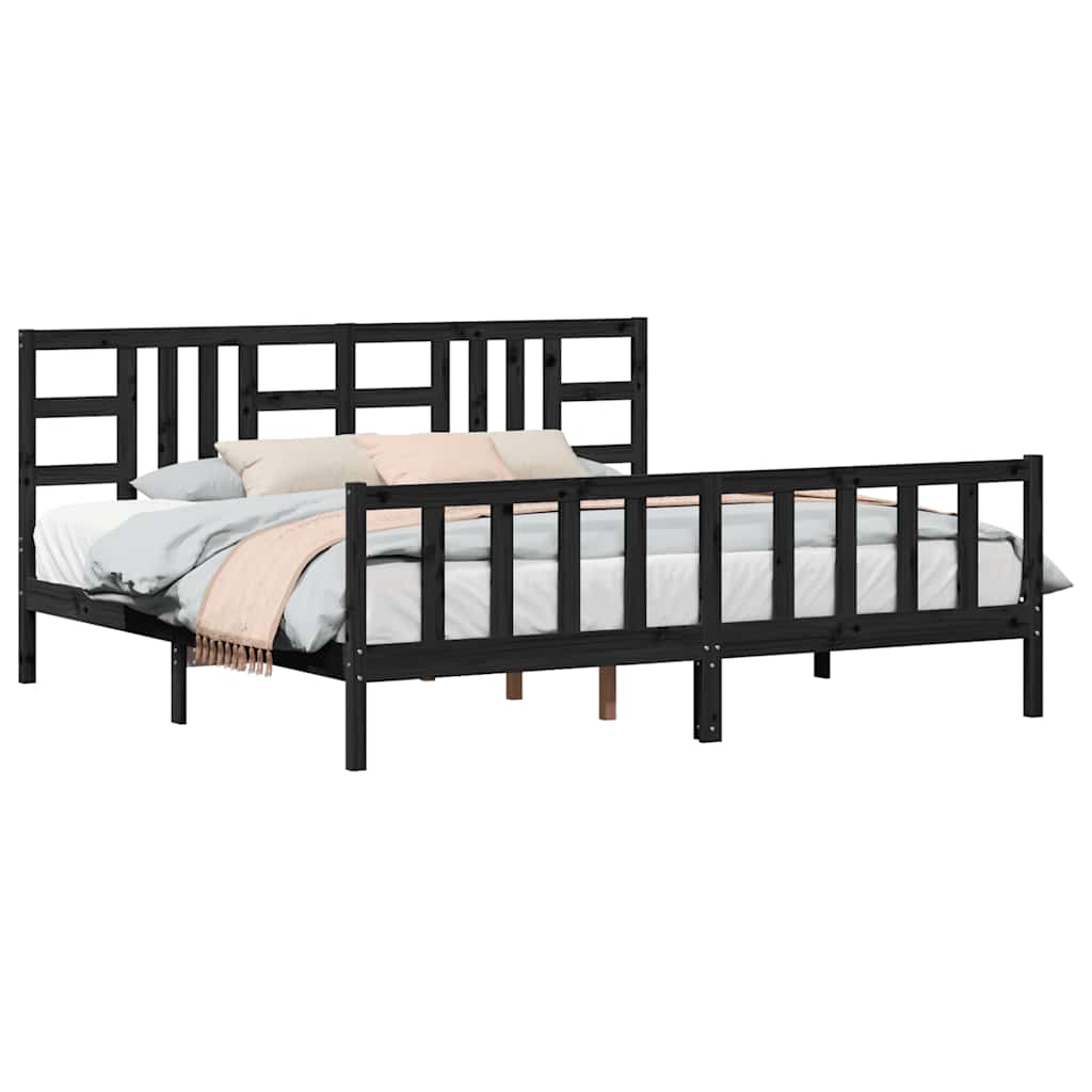 Bed Frame without Mattress Black 200x200 cm Solid Wood Pine