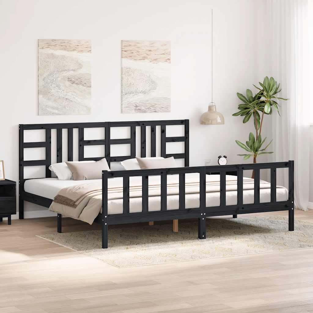 Bed Frame without Mattress Black 200x200 cm Solid Wood Pine