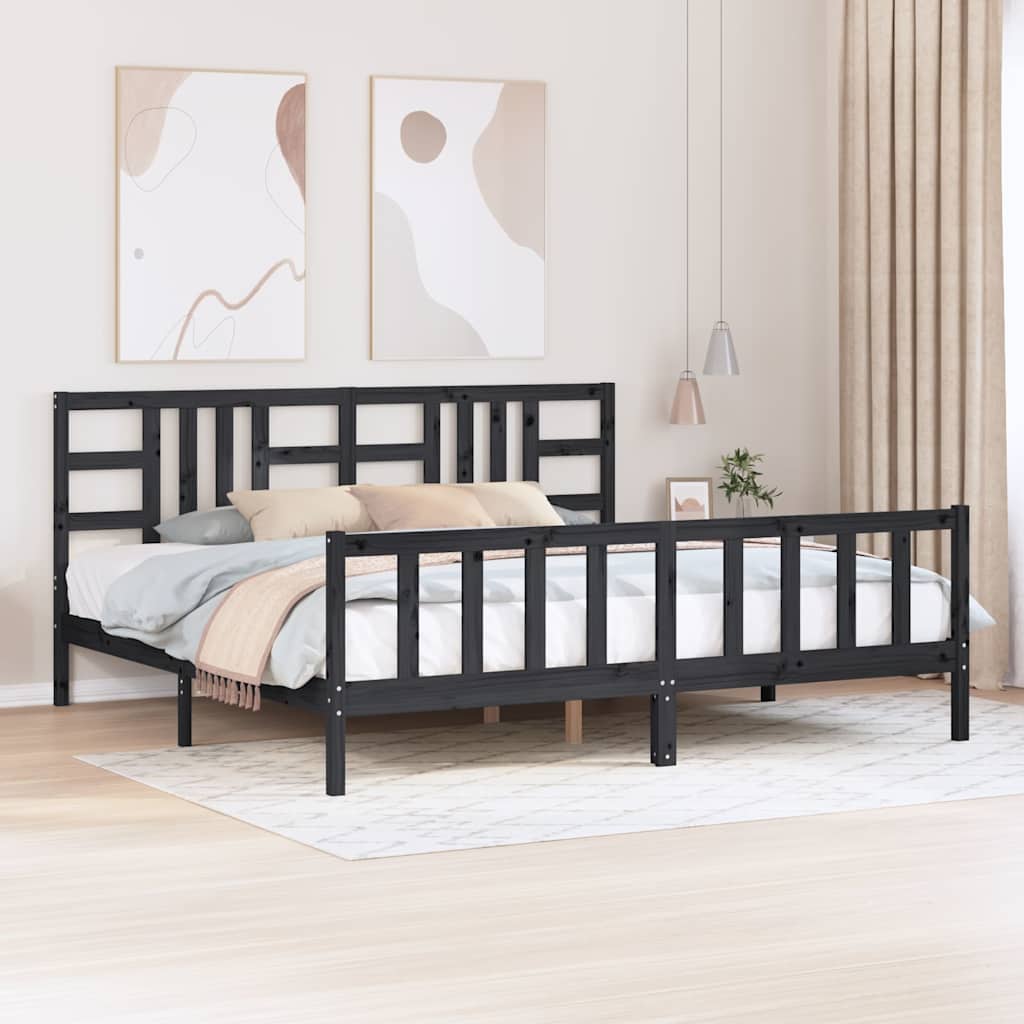 Bed Frame without Mattress Black 200x200 cm Solid Wood Pine