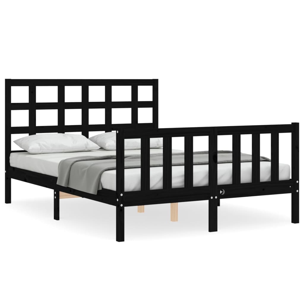 vidaXL Bed Frame without Mattress Black 140x200 cm Solid Wood Pine