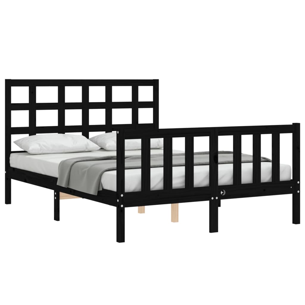 vidaXL Bed Frame without Mattress Black 140x200 cm Solid Wood Pine