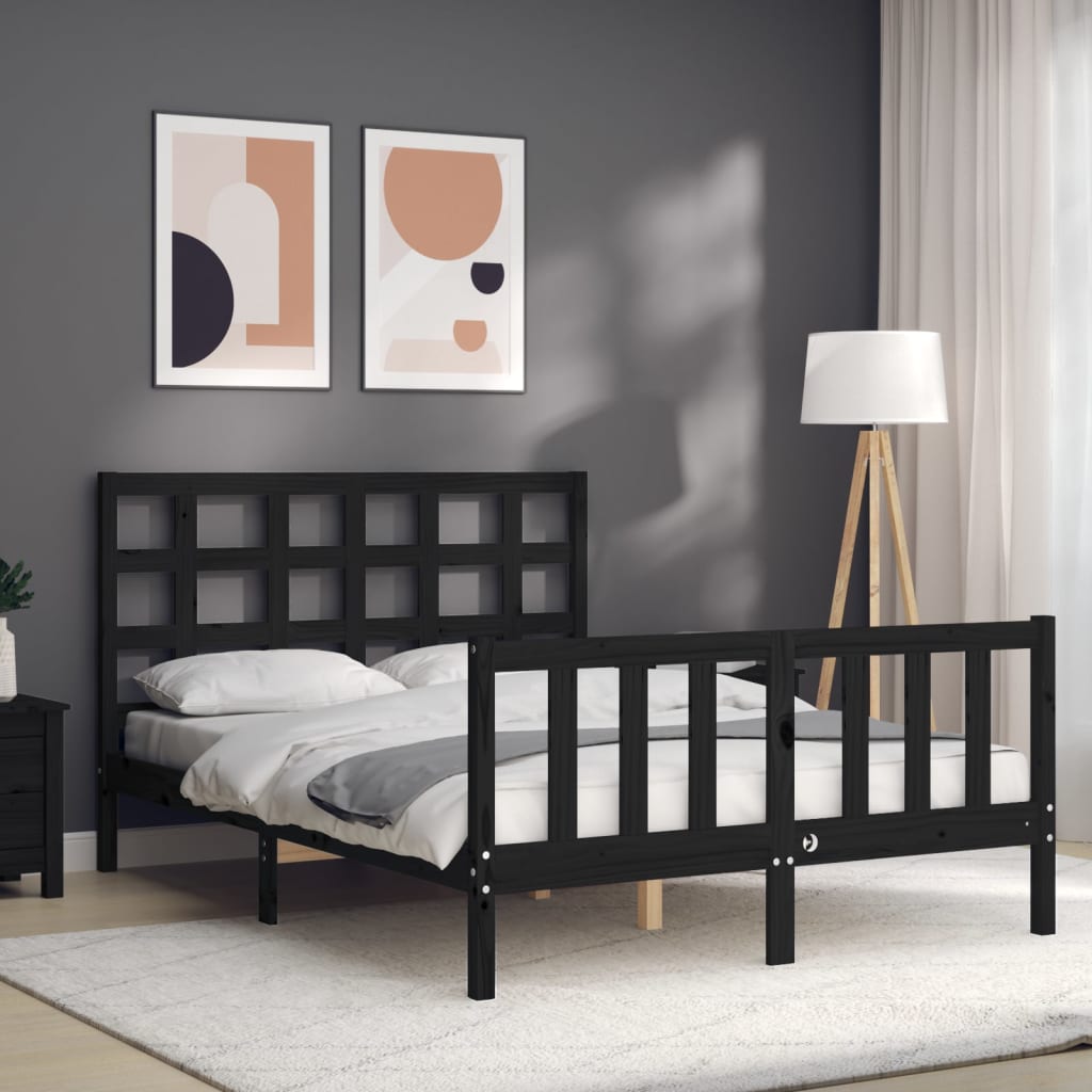 vidaXL Bed Frame without Mattress Black 140x200 cm Solid Wood Pine