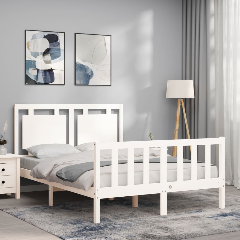 vidaXL Bed Frame with Headboard White 140x190 cm Solid Wood