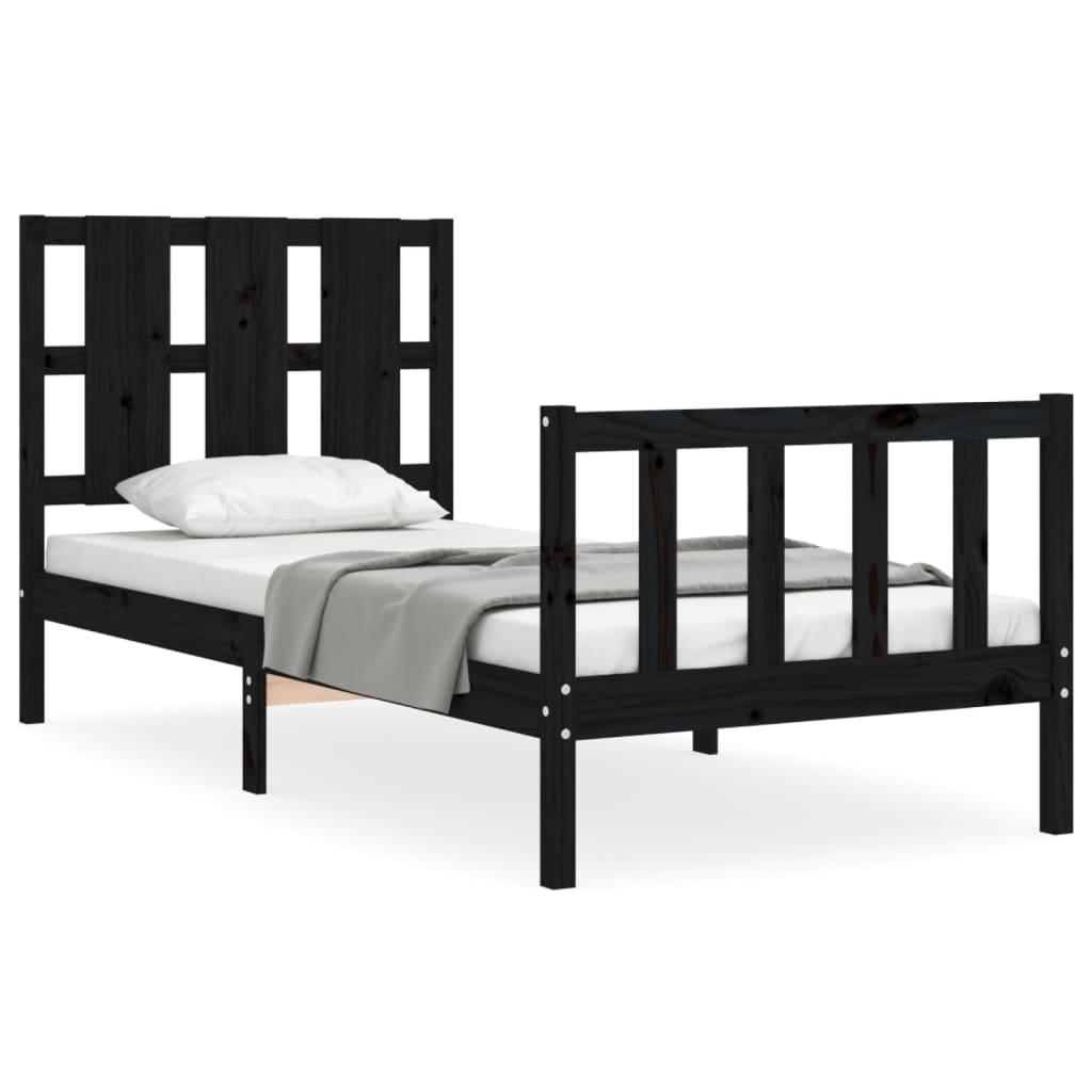 vidaXL Bed Frame without Mattress Black Small Single Solid Wood Pine