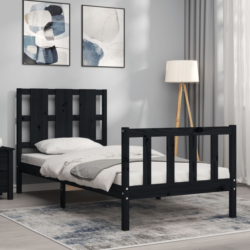 vidaXL Bed Frame without Mattress Black Small Single Solid Wood Pine