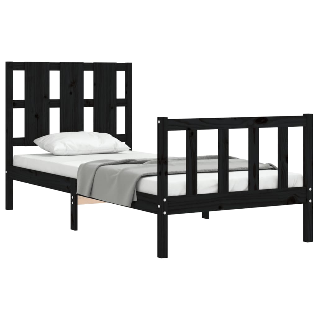 vidaXL Bed Frame without Mattress Black Small Single Solid Wood Pine