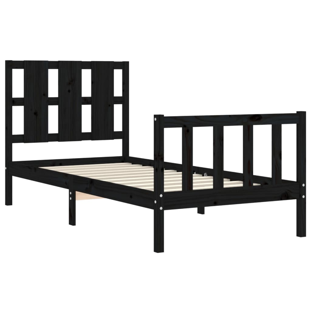 vidaXL Bed Frame without Mattress Black Small Single Solid Wood Pine