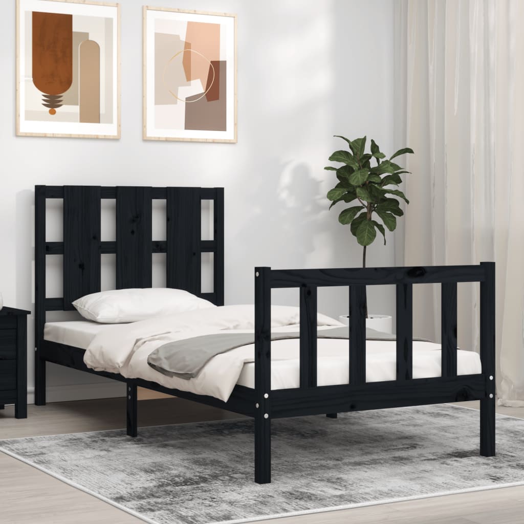 vidaXL Bed Frame without Mattress Black Small Single Solid Wood Pine